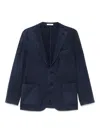 Boglioli Single-breasted Navy Wool Blazer With Front Patch Pockets In Blue