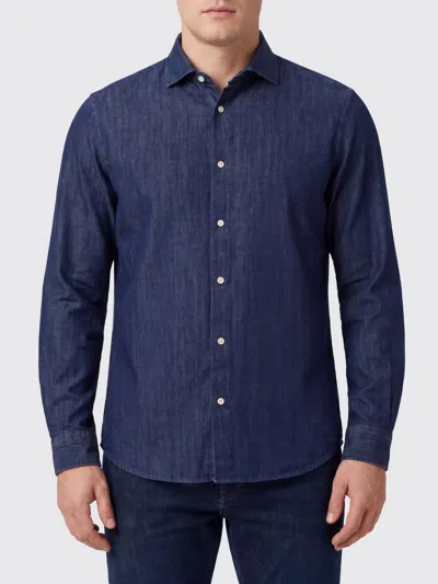Boglioli Slim Fit Cotton Shirt With French Collar In Blue
