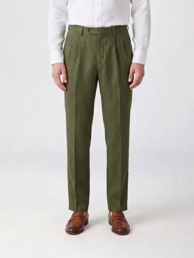 Boglioli Slim Fit Linen Tailored Trousers With Off-centre Closure In Green