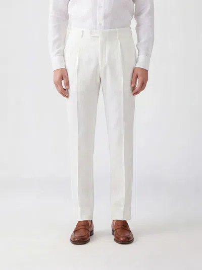 Boglioli Slim Fit Linen Tailored Trousers With Off-centre Closure In White