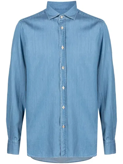 Boglioli Spread-collar Cotton Shirt In 蓝色