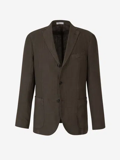 Boglioli Straight Linen Blazer In Brown