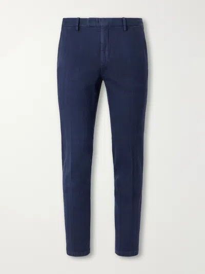Boglioli Straight-leg Herringbone Cotton-blend Suit Trousers In Blue