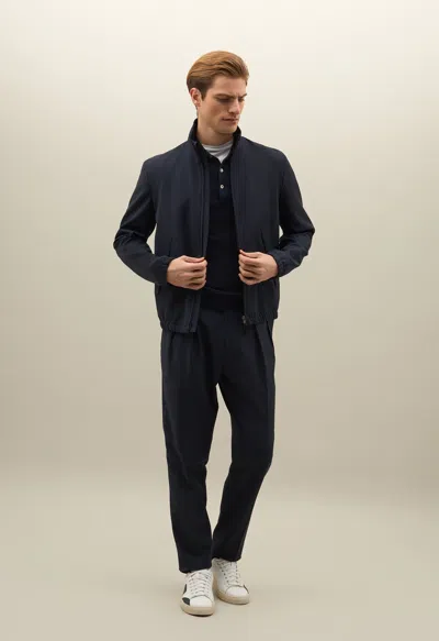 Boglioli Stretch Wool Canva Bomber In Blue