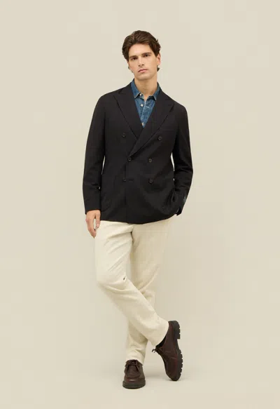 Boglioli Stretch Wool Herringbone Double-breasted K-jacket In Black