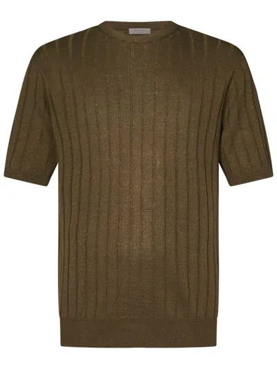 Boglioli Short Sleeve Linen-cotton Blend Crewneck Sweater In Green