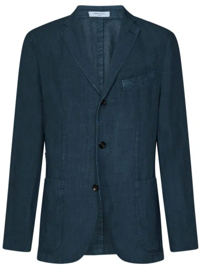 Boglioli Teal-colored Linen Single-breasted K-jacket Blazer In Blue