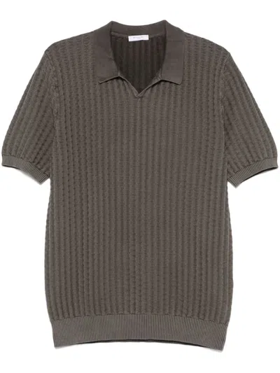 Boglioli Textured Ribbed Black T-shirt With Classic Collar