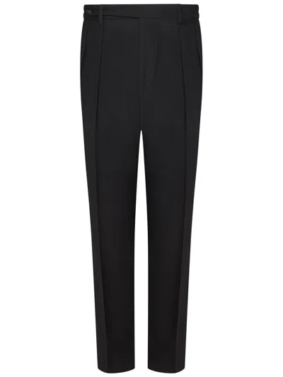 Boglioli Refined Black Stretch Wool Trousers With Toggled Waistband