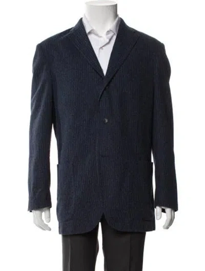 Pre-owned Boglioli Tweed Pattern Peacoat In Blue