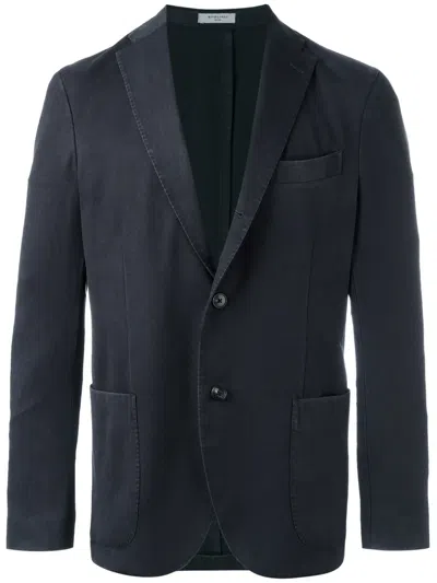 Boglioli Blue Single-breasted Two-button Stretch Cotton Blazer