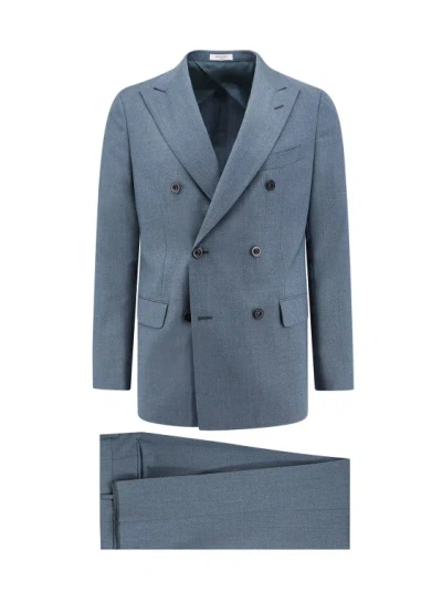 Boglioli Virgin Wool Suit With Logoed Buttons In Blue