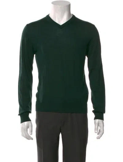 Pre-owned Boglioli Virgin Wool V-neck Pullover In Green