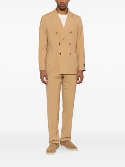 Boglioli Wool Double-breasted Suit In Brown