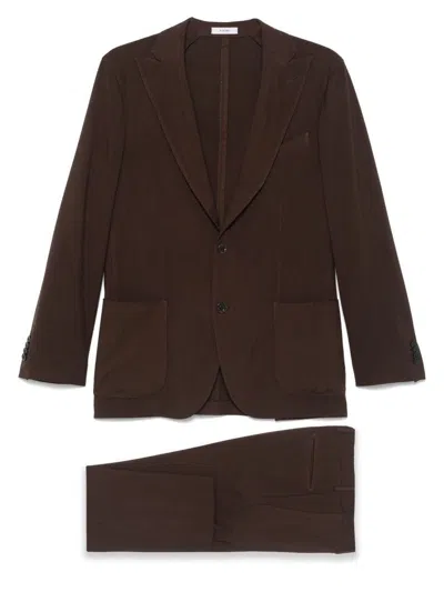 Boglioli Wool Double-breasted Suit In Brown