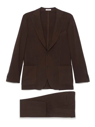 Boglioli Wool Double-breasted Suit In Brown