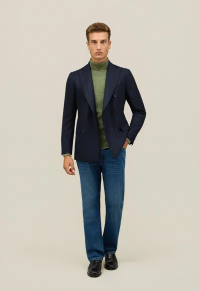 Boglioli Wool Hopsack Double-breasted B-line Jacket In Blue