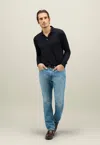 Boglioli Wool Long-sleeve Polo In Blue