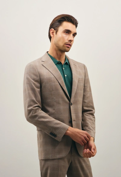 Boglioli Wool Prince Of Wales B-line Suit In Beige