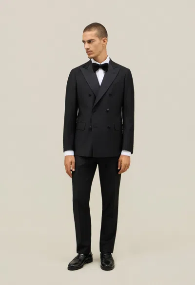 Boglioli Wool Satin Double-breasted Milano Tuxedo In Black