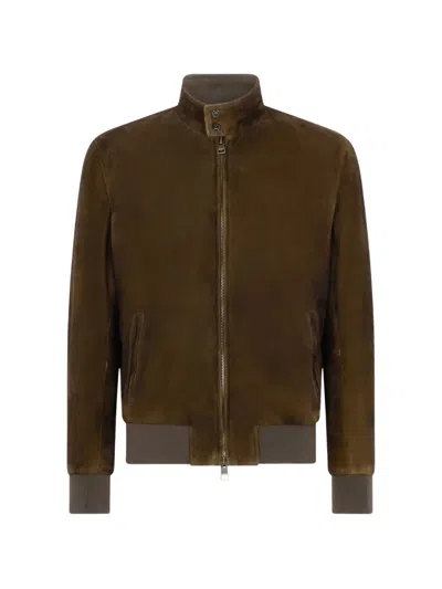 Boglioli Man Jacket Military Green Size 3xl Leather In Brown