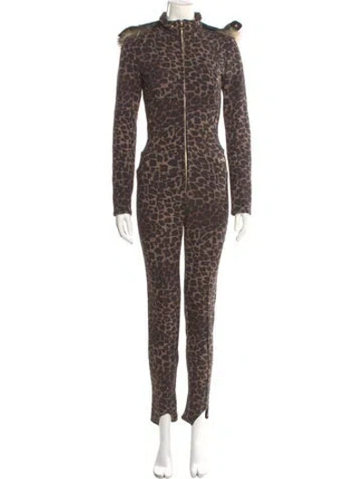 Pre-owned Bogner Animal Print Mock Neck Jumpsuit In Brown