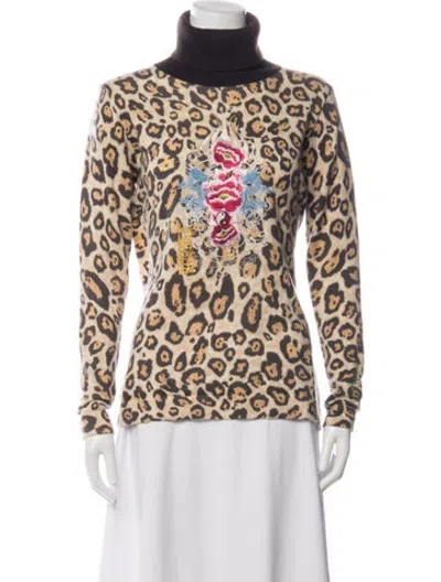 Pre-owned Bogner Animal Print Turtleneck Sweater In Multicolor