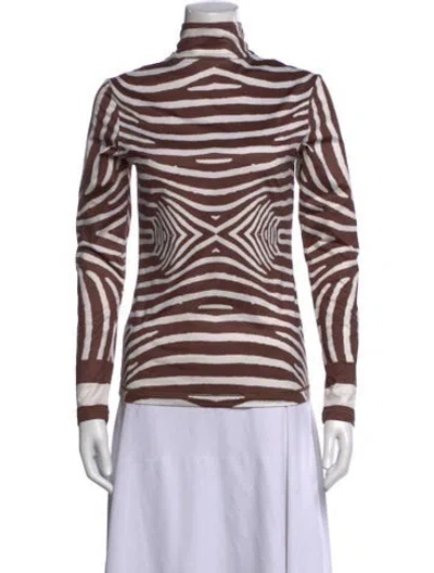 Pre-owned Bogner Animal Print Turtleneck Top In Brown