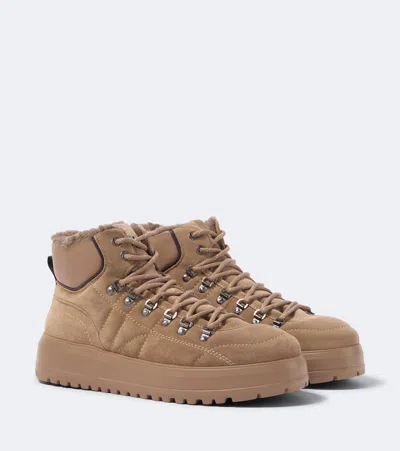 Bogner Antwerp Shearling-lined Suede Lace-up Boots In Beige