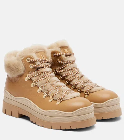 Bogner Arosa Leather And Shearling Ankle Boots In Nude