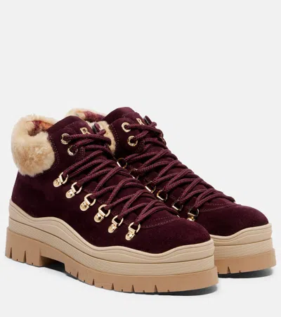 Bogner Arosa Shearling-lined Suede Lace-up Boots In Burgundy