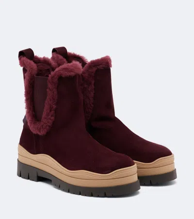 Bogner Arosa Shearling-lined Suede Ankle Boots In Burgundy