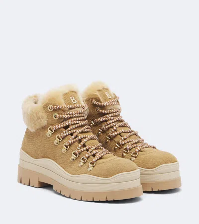 Bogner Arosa Shearling-trimmed Suede Ankle Boots In Nude