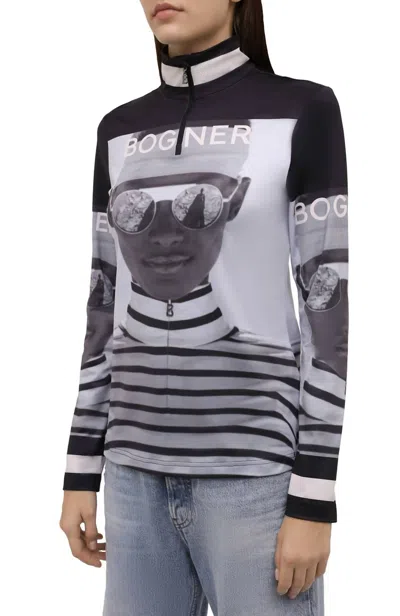 Bogner Beline Top In Black/gray Leather In Multi