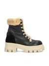 Bogner Shearling-trim Lace-up Combat Boots In Black