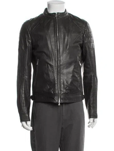 Pre-owned Bogner Calfskin Moto Jacket In Gray