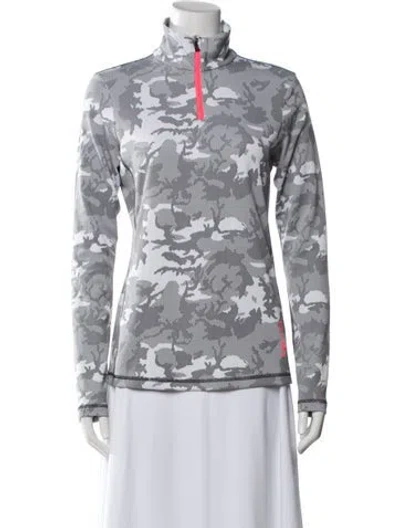 Pre-owned Bogner Camouflage Print Mock Neck Top In Grey