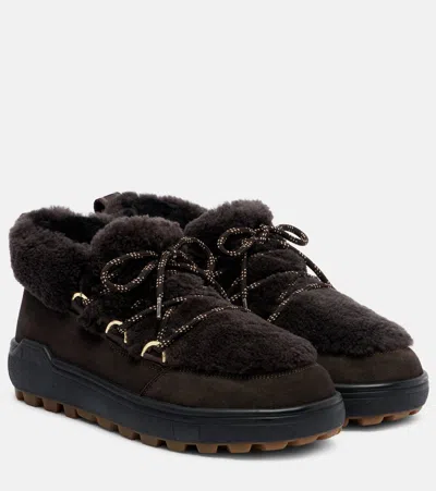 Bogner Chamonix Shearling-trimmed Suede Ankle Boots In Black