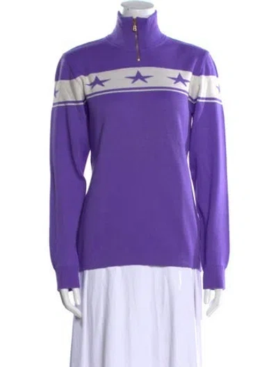 Pre-owned Bogner Colorblock Pattern Mock Neck Sweater In Purple