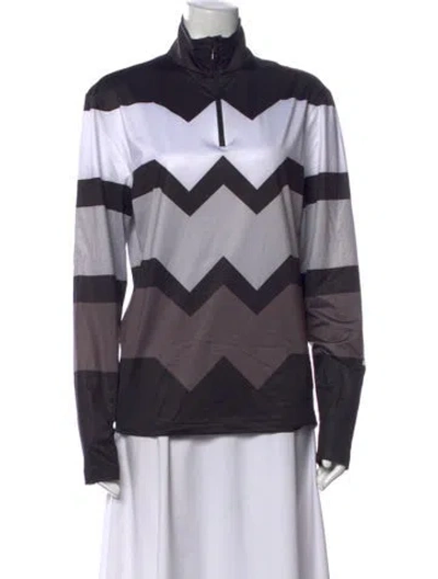 Pre-owned Bogner Colorblock Pattern Mock Neck Top In Black