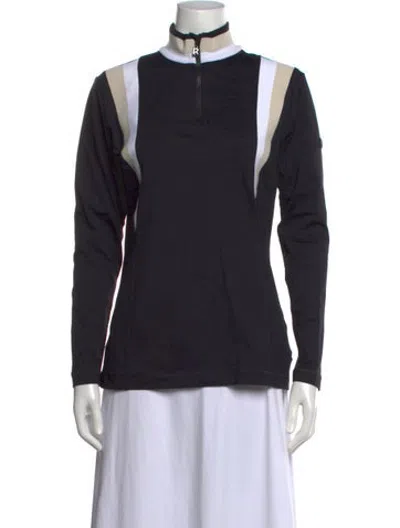 Pre-owned Bogner Colorblock Pattern Mock Neck Top In Black