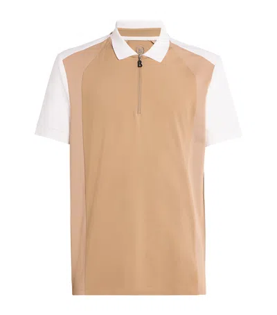 Bogner Contrast Zip-up Polo Shirt In Beige