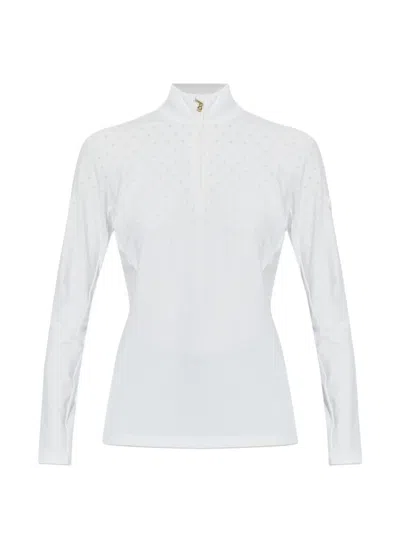 Bogner Davina Star-print Half-zip Long-sleeve Top In White