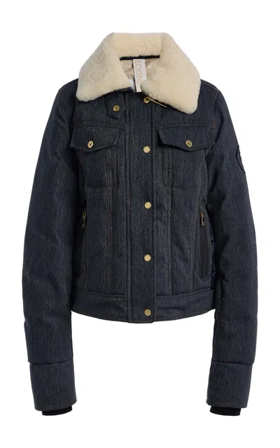 Bogner Dena Shearling-trimmed Denim Down Ski Jacket In Blue
