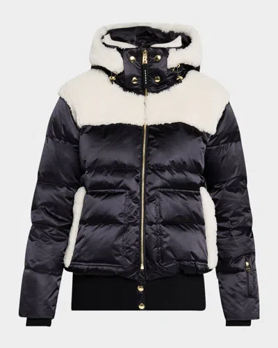 Bogner Dia Satin And Shearling Puffer Jacket In Black
