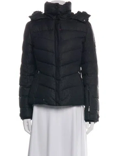 Pre-owned Bogner Down Tweed Pattern Down Coat In Black