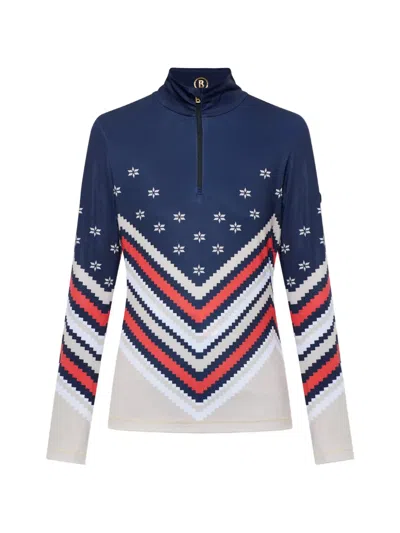 Bogner Fabia Chevron-print Long-sleeve Top In Blue