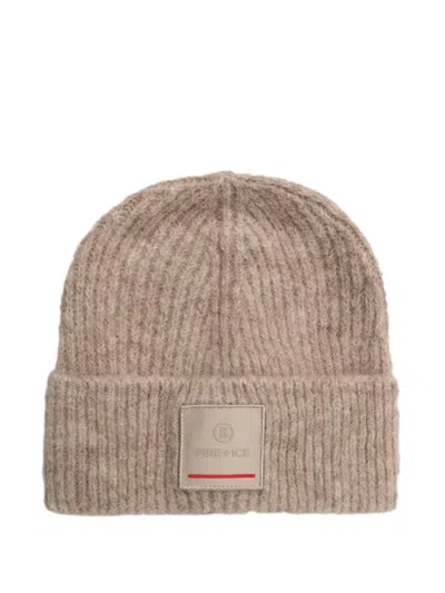 Bogner Fire+ice Logo-patch Ribbed-knit Beanie Hat In Nude