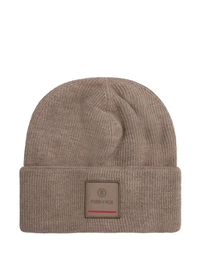 Bogner Fire+ice Tarek Logo-patch Ribbed Beanie Hat In Brown