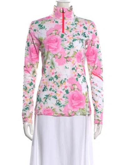 Pre-owned Bogner Fire + Ice X Loveshackfancy Floral Print Mock Neck Top In Pink